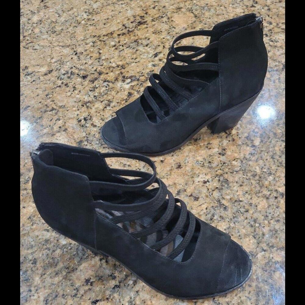 Eileen Fisher JAMES Strappy Sandals Wedge Heels Black Suede Womens Shoe 7.5 $265